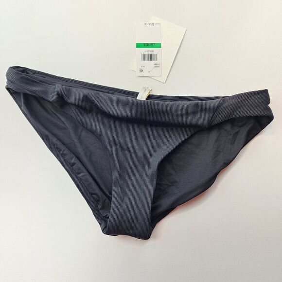 Becca Cheeky Bikini Bottoms Size L Black Fine Line Ribbed American Low Rise Pool - Picture 2 of 7